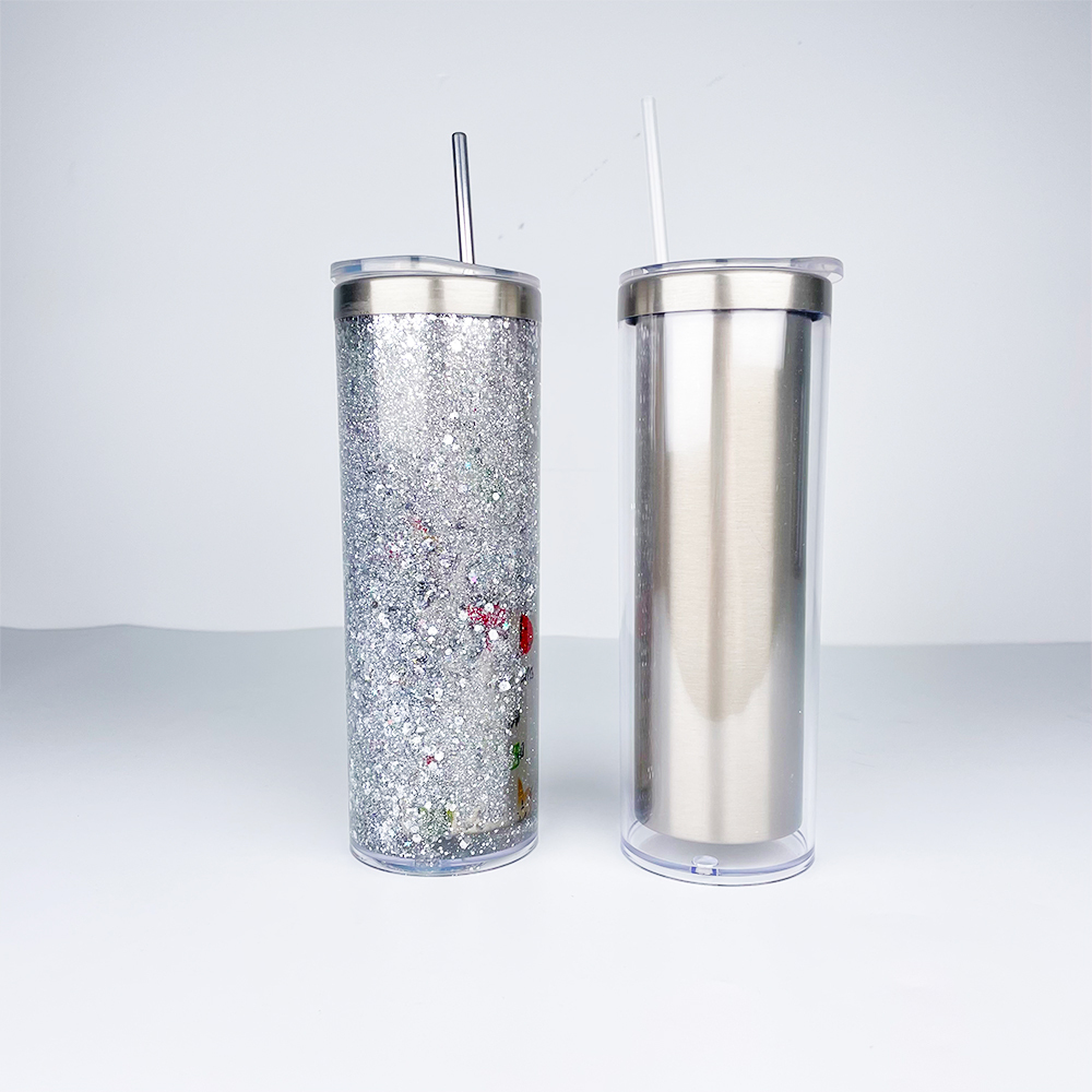 25 Pack YIPAI USA Warehouse 20oz Sublimation Blanks Pre Drilled Double Wall Metal Snow Globe Tumblers Plastic Outside White Stainless Steel Inside