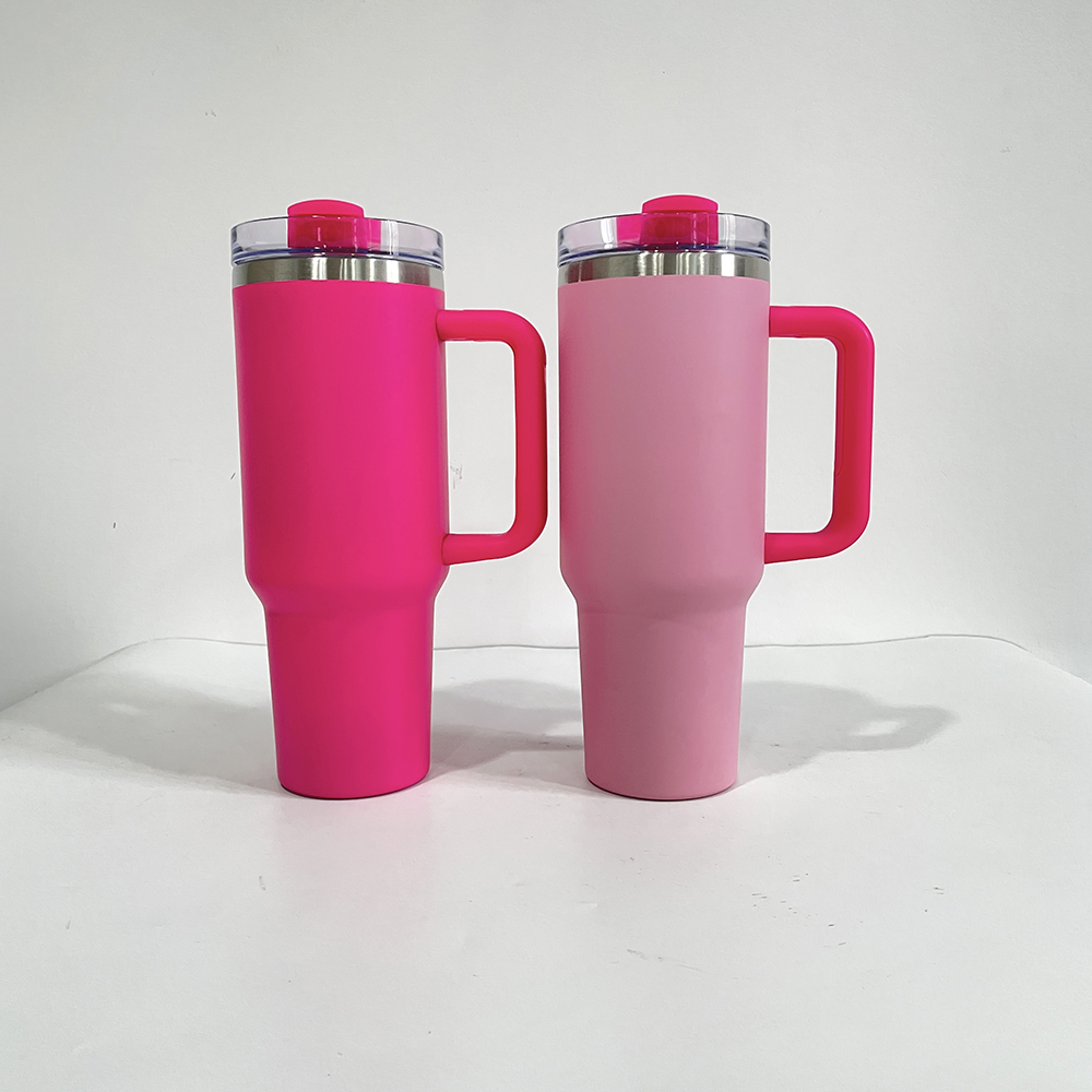YIPAI USA Warehouse Flamingo Stanley Style 40oz Powder Coated Quencher Tumblers