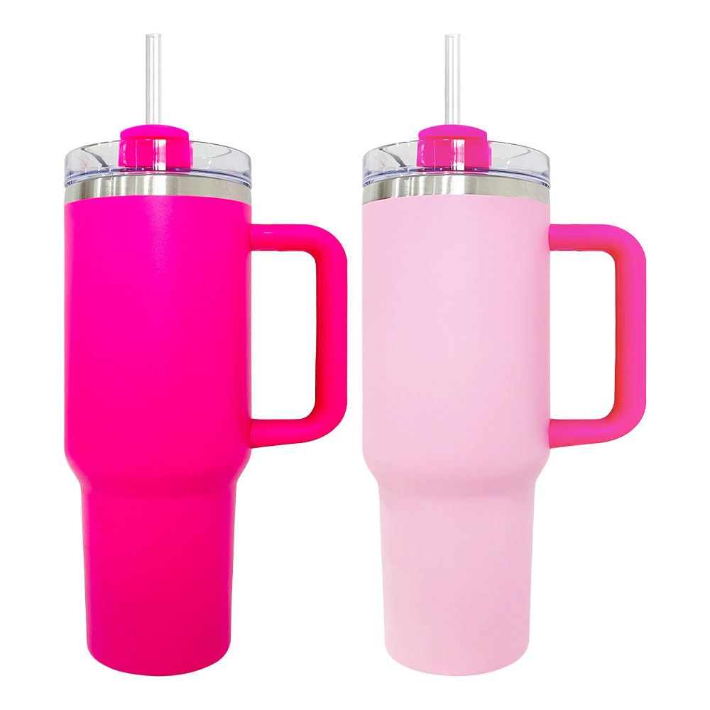 YIPAI China Warehouse Flamingo Stanley Style 40oz Powder Coated Quencher Tumblers