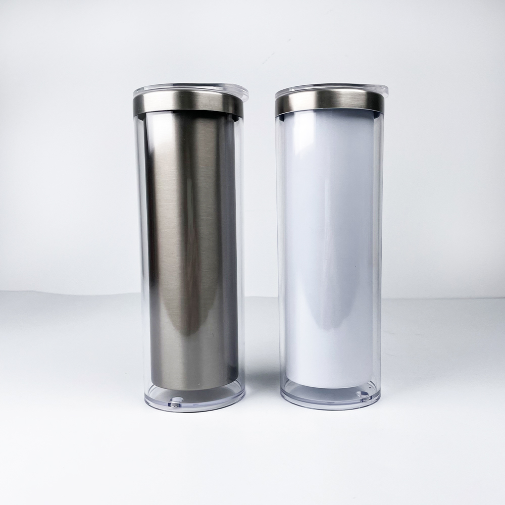 25 Pack YIPAI USA Warehouse 20oz Sublimation Blanks Pre Drilled Double Wall Metal Snow Globe Tumblers Plastic Outside White Stainless Steel Inside