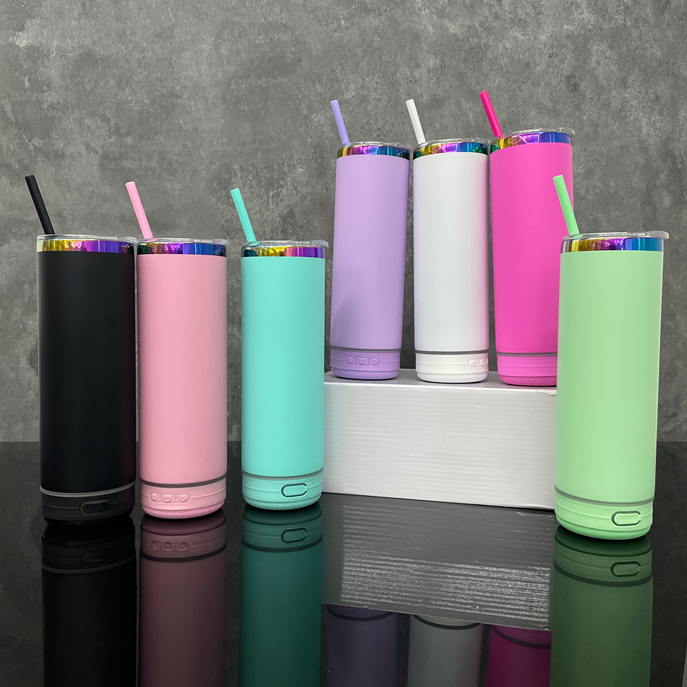 25 Pack YIPAI USA Warehouse Powder Coated 20oz Rainbow Plated Speaker Bluetooth Music Tumbler for Laser Engraving