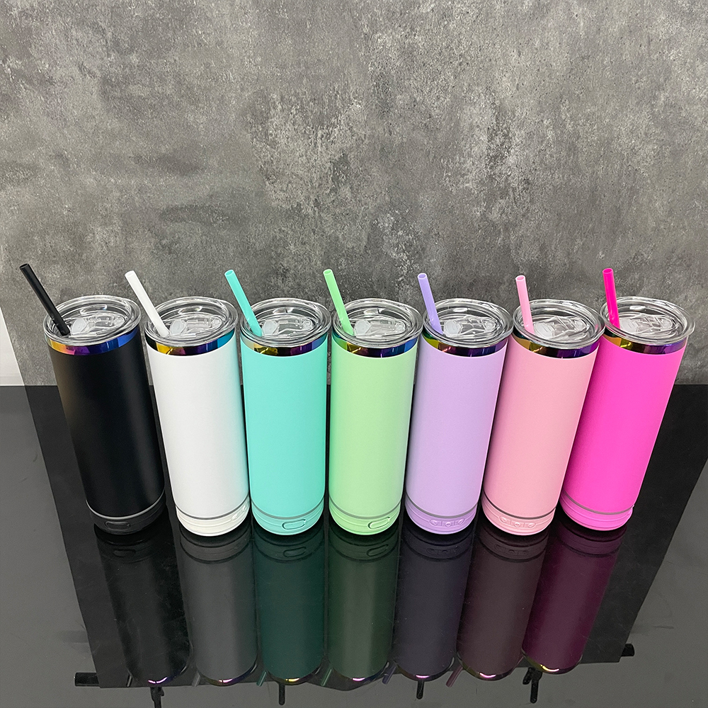 25 Pack YIPAI USA Warehouse Powder Coated 20oz Rainbow Plated Speaker Bluetooth Music Tumbler for Laser Engraving