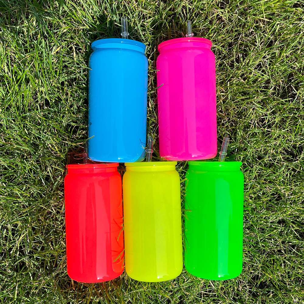 25 Pack 50 Pack YIPAI USA Warehouse 16oz Neon Glass Can For Sublimation And UV DTF Wraps