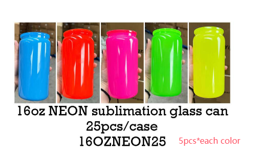 25 Pack 50 Pack YIPAI USA Warehouse 16oz Neon Glass Can For Sublimation And UV DTF Wraps