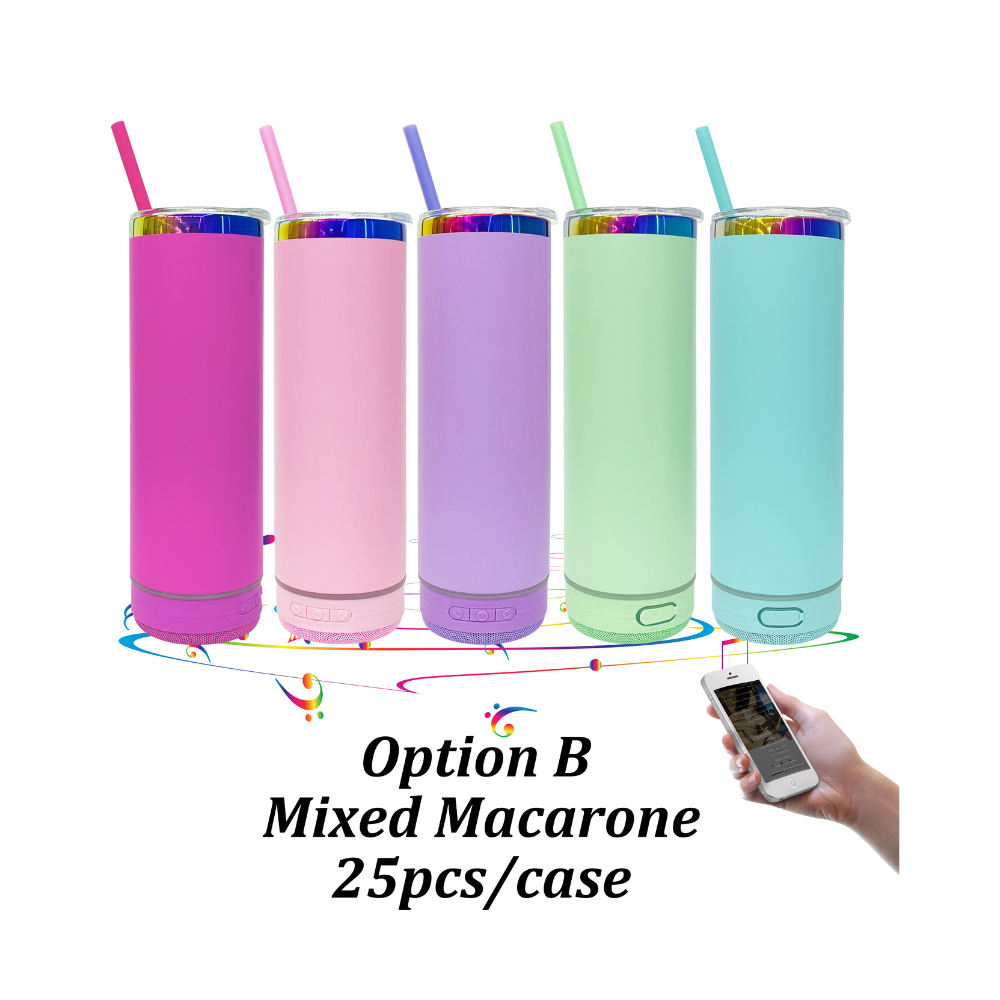 25 Pack YIPAI USA Warehouse Powder Coated 20oz Rainbow Plated Speaker Bluetooth Music Tumbler for Laser Engraving