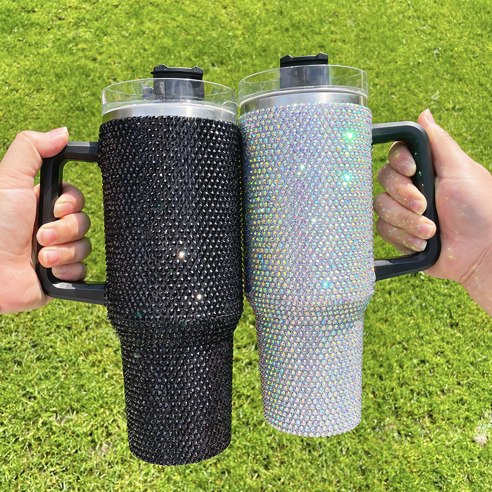 1PC Sample YIPAI USA Warehouse 8 Colors 40oz Bling Rhinestones LuxuriousTumblers With Lid and Straw Insulated Stainless Steel Double Wall Water Cup Travel Mug Water Bottle Tumblr For Women