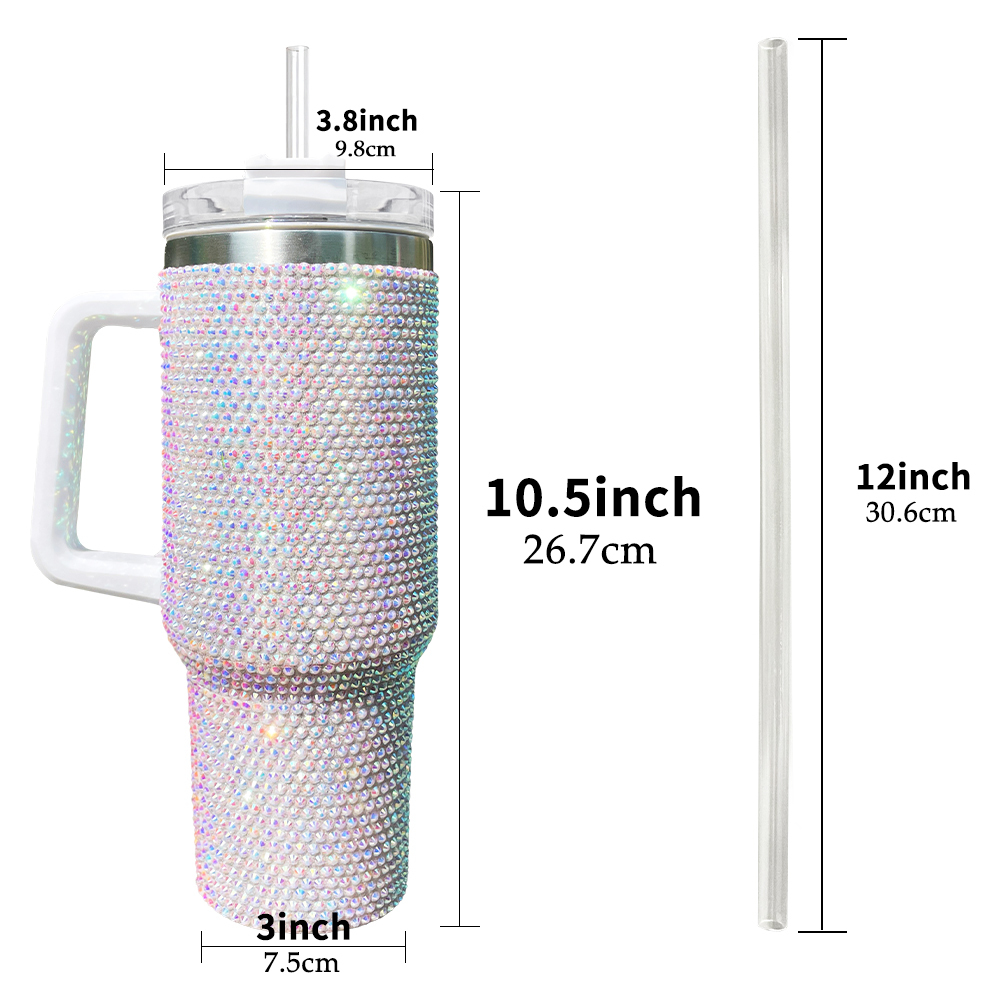 2pcs YIPAI USA Warehouse 8 Colors 40oz Bling Rhinestones LuxuriousTumblers With Lid and Straw Insulated Stainless Steel Double Wall Water Cup Travel Mug Water Bottle Tumblr For Women