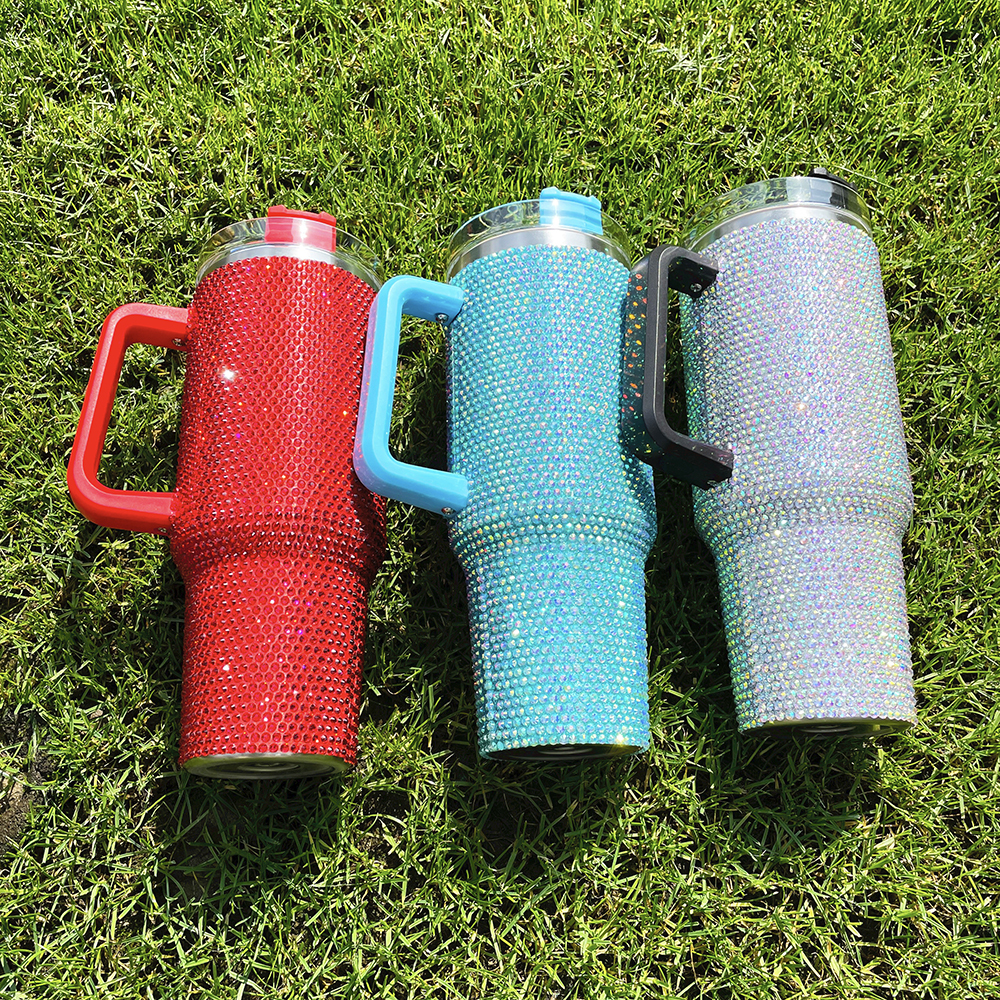1PC Sample YIPAI USA Warehouse 8 Colors 40oz Bling Rhinestones LuxuriousTumblers With Lid and Straw Insulated Stainless Steel Double Wall Water Cup Travel Mug Water Bottle Tumblr For Women