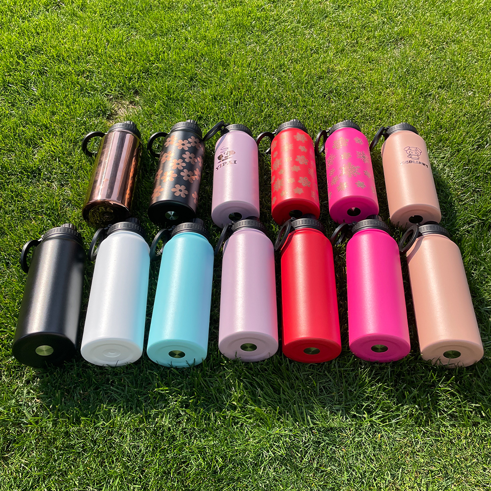 1PC Sample YIPAI USA Warehouse 7 Colors 32oz Powder Coated Mirror Copper Plated Underneath Water Bottle with Magnetic Phone Holder for Laser Engraving