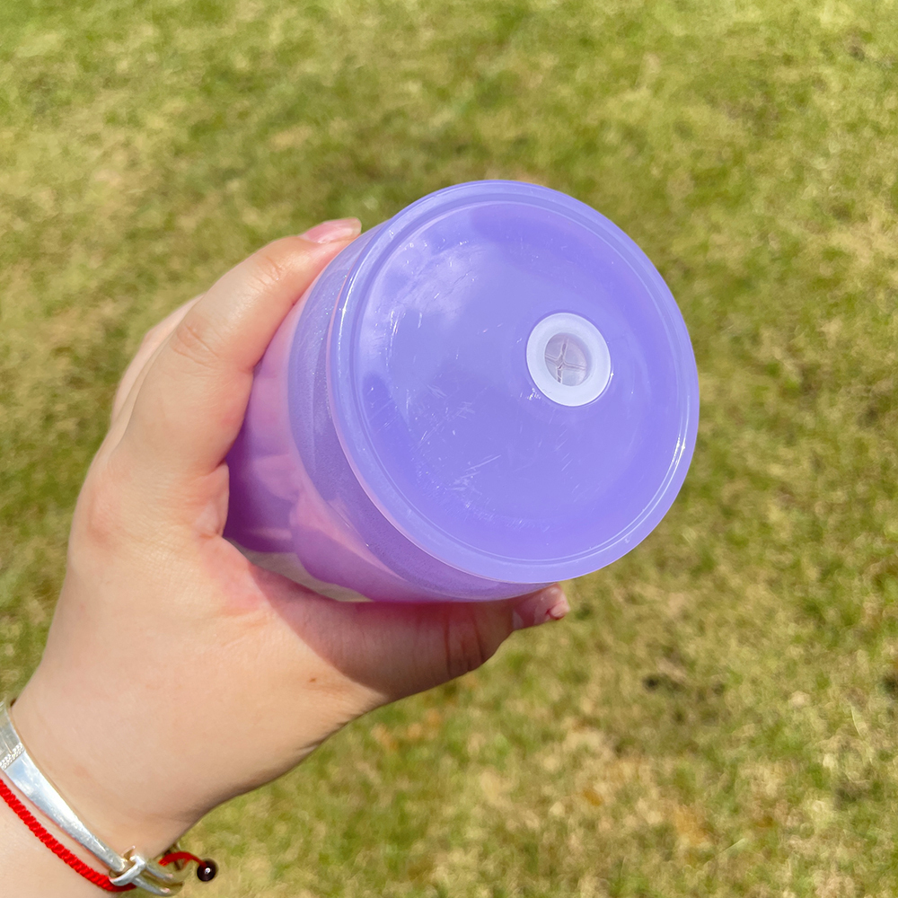 1PC Sample YIPAI USA Warehouse  5 Colors 16oz Shimmer Glitter Sublimation Glass Can with Color Lids and Clear Straw for Iced Coffee Beer Juice Soda