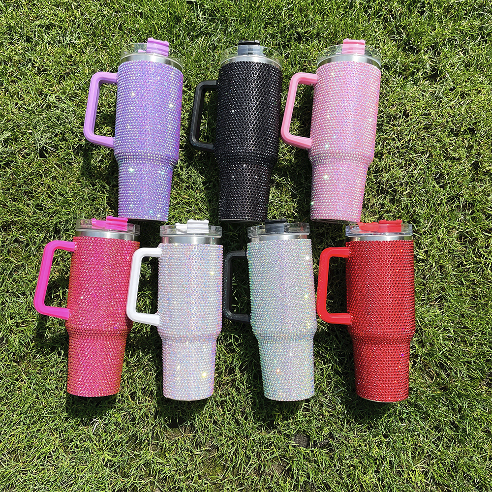 1PC Sample YIPAI USA Warehouse 8 Colors 40oz Bling Rhinestones LuxuriousTumblers With Lid and Straw Insulated Stainless Steel Double Wall Water Cup Travel Mug Water Bottle Tumblr For Women