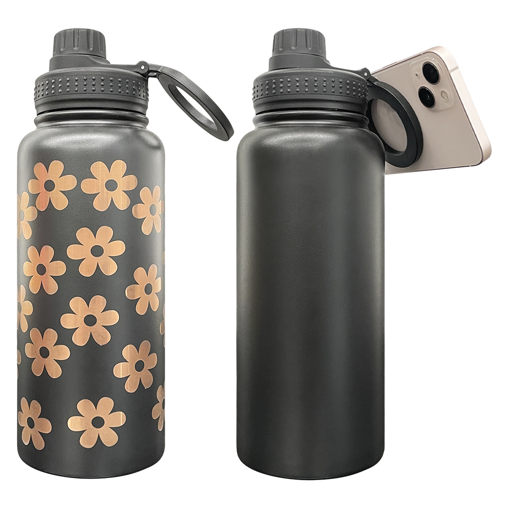 1PC Sample YIPAI USA Warehouse 7 Colors 32oz Powder Coated Mirror Copper Plated Underneath Water Bottle with Magnetic Phone Holder for Laser Engraving
