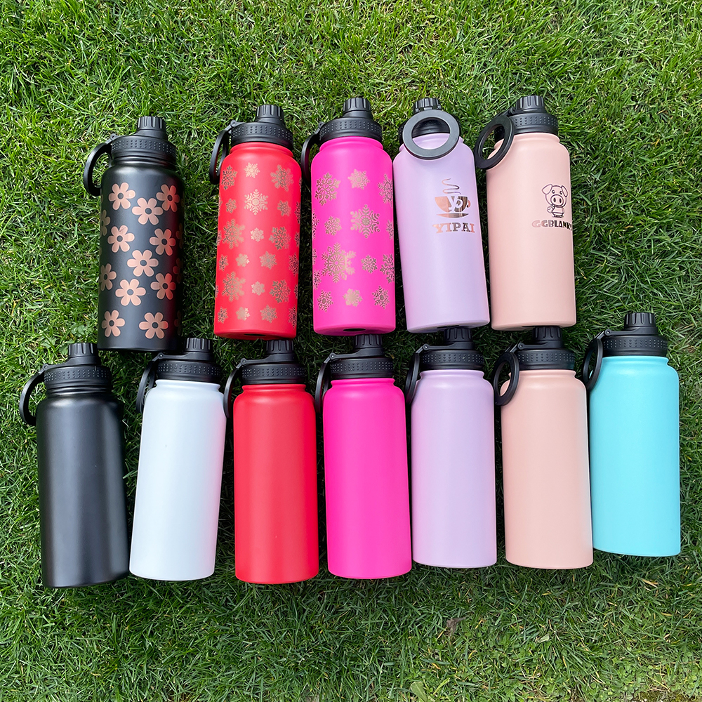 1PC Sample YIPAI USA Warehouse 7 Colors 32oz Powder Coated Mirror Copper Plated Underneath Water Bottle with Magnetic Phone Holder for Laser Engraving