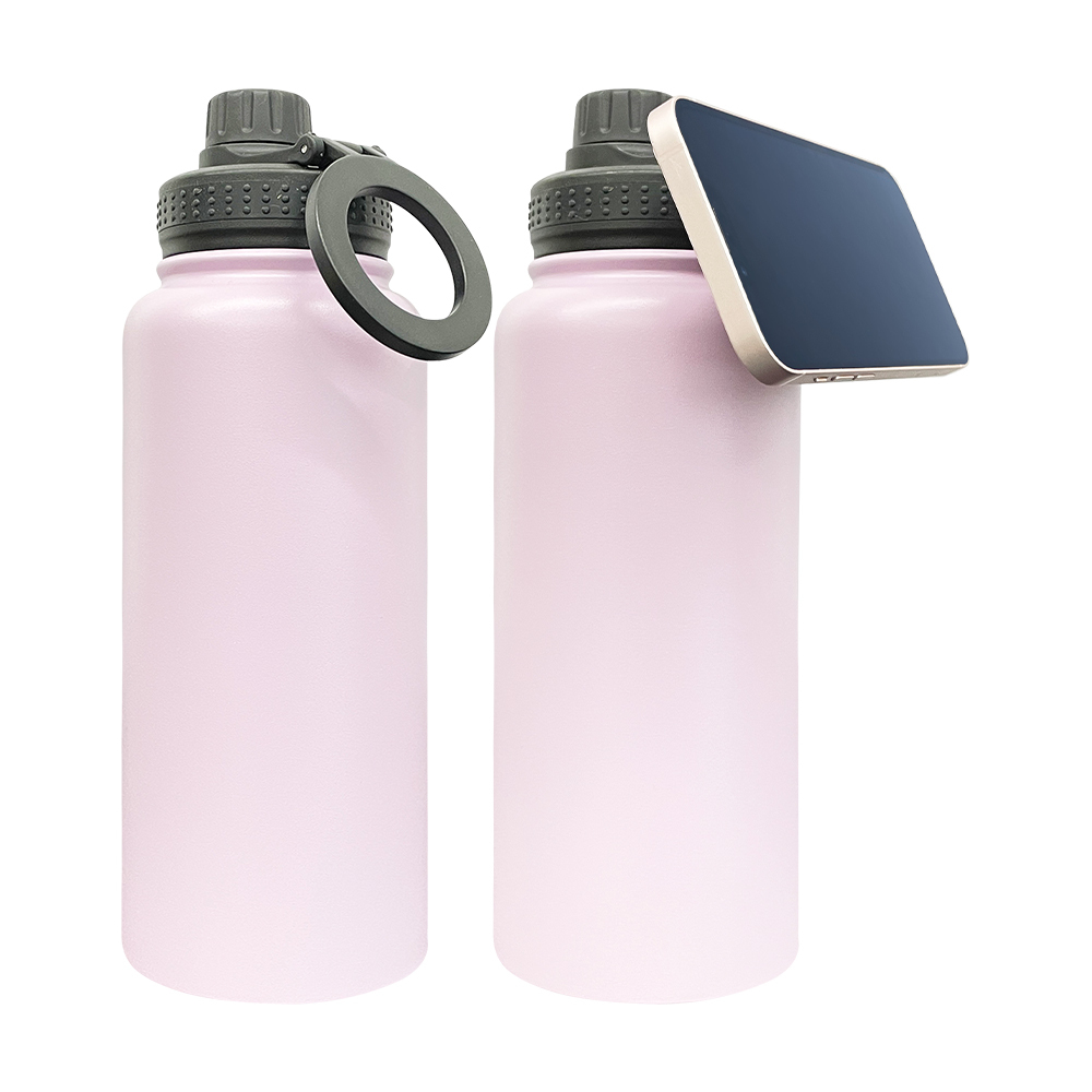 1PC Sample YIPAI USA Warehouse 7 Colors 32oz Powder Coated Mirror Copper Plated Underneath Water Bottle with Magnetic Phone Holder for Laser Engraving