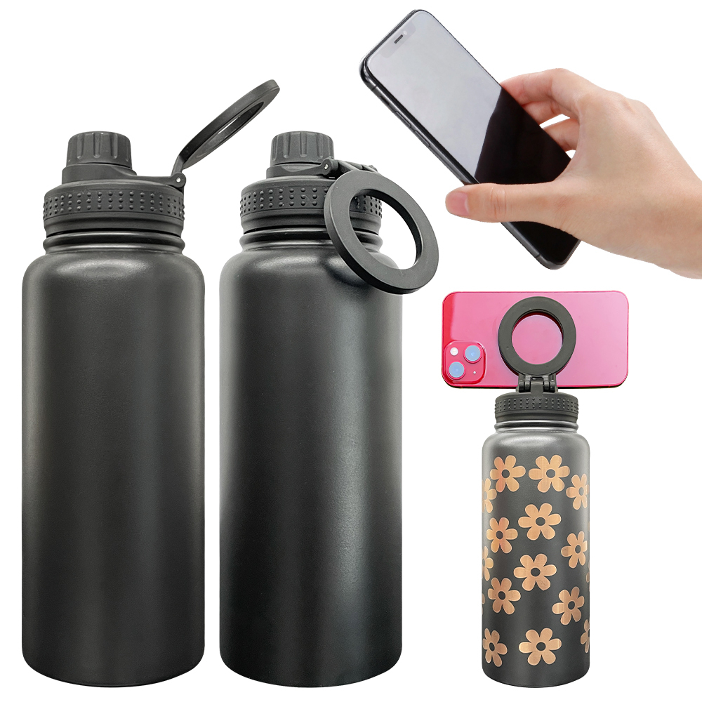 1PC Sample YIPAI USA Warehouse 7 Colors 32oz Powder Coated Mirror Copper Plated Underneath Water Bottle with Magnetic Phone Holder for Laser Engraving