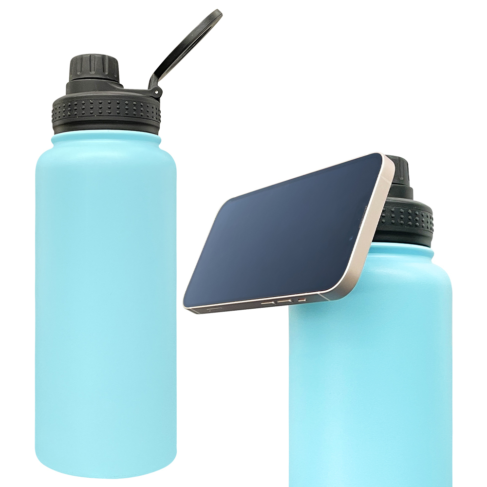 1PC Sample YIPAI USA Warehouse 7 Colors 32oz Powder Coated Mirror Copper Plated Underneath Water Bottle with Magnetic Phone Holder for Laser Engraving