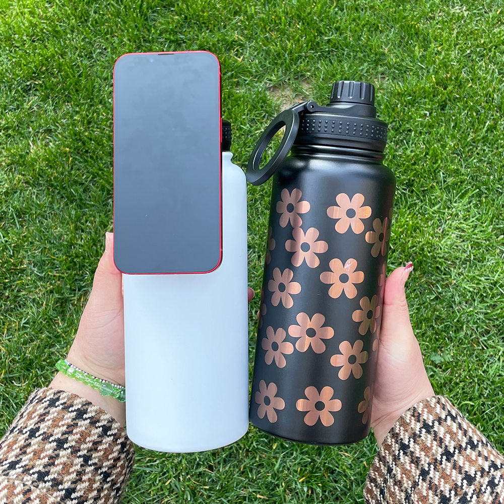 1PC Sample YIPAI USA Warehouse 7 Colors 32oz Powder Coated Mirror Copper Plated Underneath Water Bottle with Magnetic Phone Holder for Laser Engraving