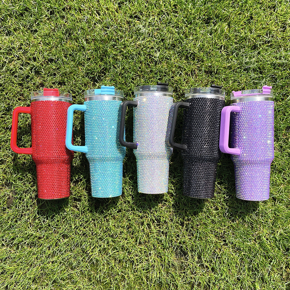 1PC Sample YIPAI USA Warehouse 8 Colors 40oz Bling Rhinestones LuxuriousTumblers With Lid and Straw Insulated Stainless Steel Double Wall Water Cup Travel Mug Water Bottle Tumblr For Women