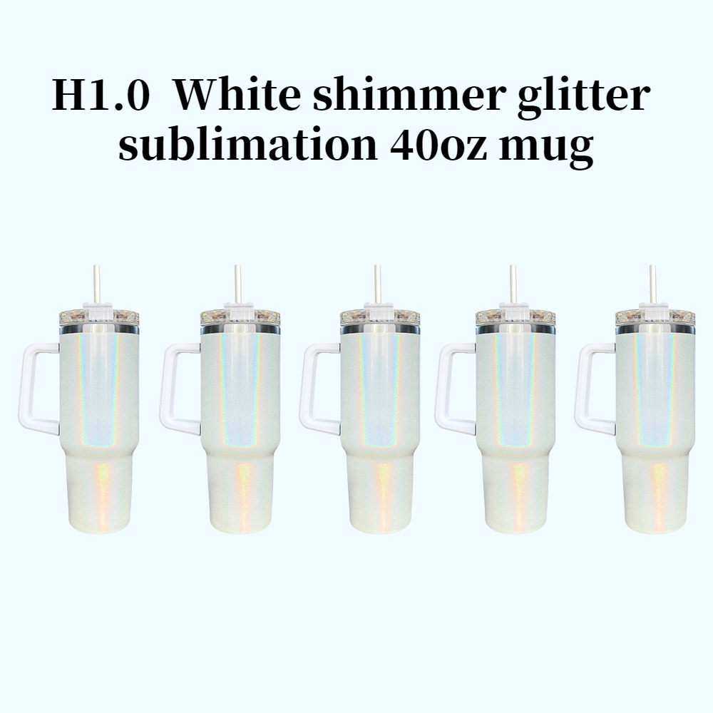 25 Pack YIPAI China Warehouse H1.0 40oz Sublimation Blanks Colorful Rainbow Shimmer Glitter Travel Mug Tumbler With Handle Sold by Case