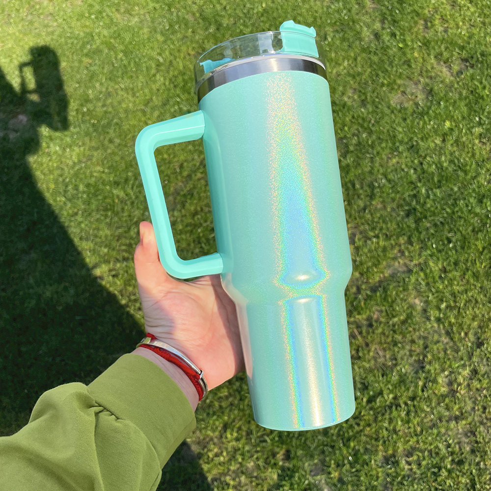 YIPAI H1.0 40oz Sublimation Blanks White Colorful Rainbow Shimmer Glitter Travel Mug Tumbler With Handle Sold by Case