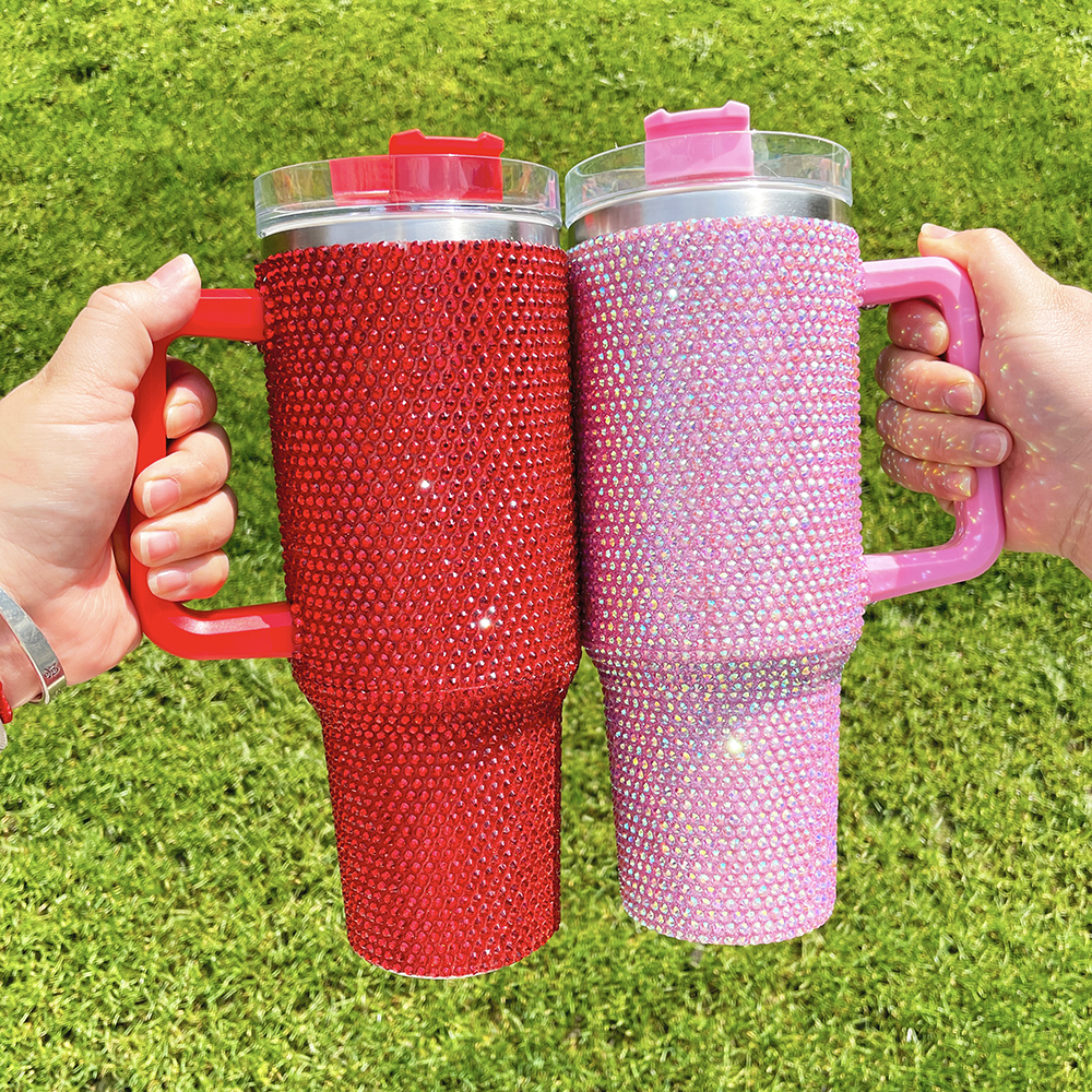 1PC Sample YIPAI USA Warehouse 8 Colors 40oz Bling Rhinestones LuxuriousTumblers With Lid and Straw Insulated Stainless Steel Double Wall Water Cup Travel Mug Water Bottle Tumblr For Women