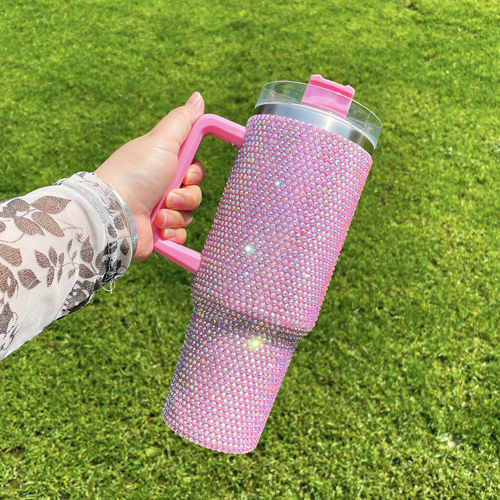 1PC Sample YIPAI USA Warehouse 8 Colors 40oz Bling Rhinestones LuxuriousTumblers With Lid and Straw Insulated Stainless Steel Double Wall Water Cup Travel Mug Water Bottle Tumblr For Women