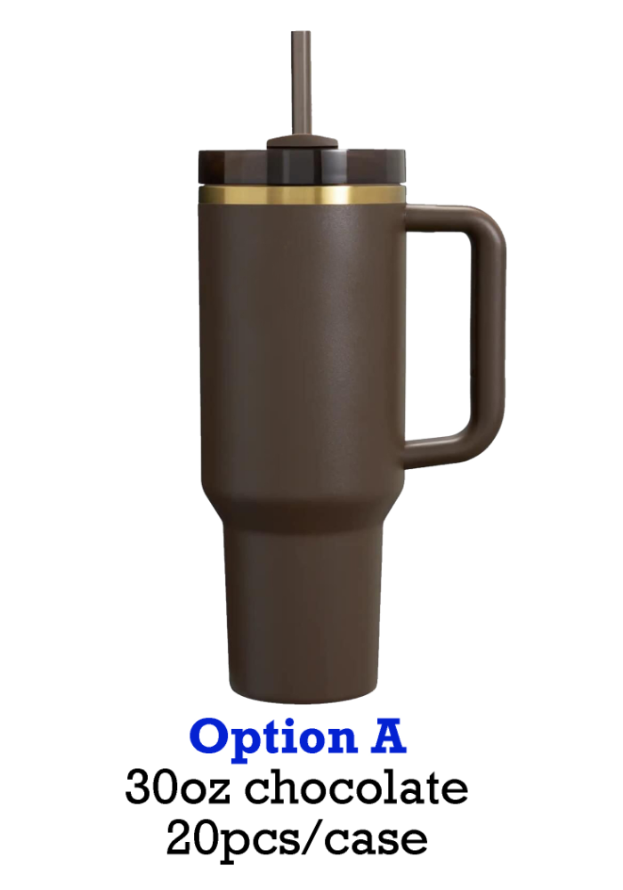 20 Pack YIPAI USA Warehouse 30oz Chocolate Mirror Gold Underneath Quencher Tumbler With Colored Straw