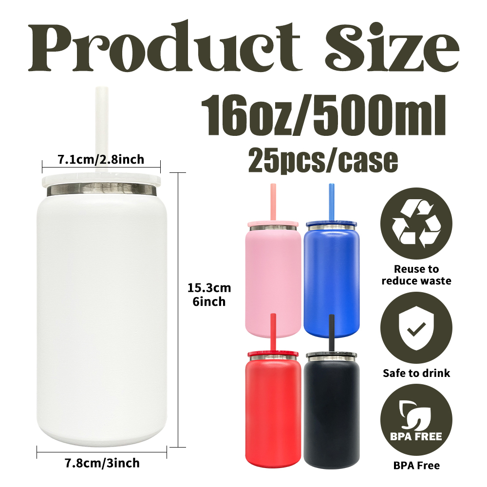 25 Pack YIPAI USA Warehouse 16oz Black Plated Vacuum Insulated Stainless Steel Can for Laser Engraving