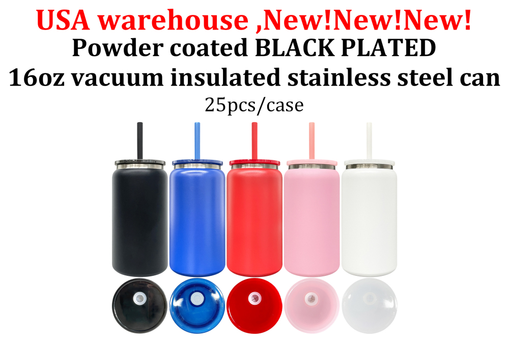 25 Pack YIPAI China Warehouse 16oz Black Plated Vacuum Insulated Stainless Steel Can