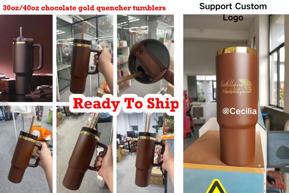 20 Pack YIPAI USA Warehouse 30oz Chocolate Mirror Gold Underneath Quencher Tumbler With Colored Straw