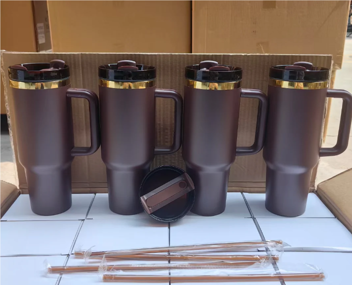 20 Pack YIPAI USA Warehouse 30oz Chocolate Mirror Gold Underneath Quencher Tumbler With Colored Straw