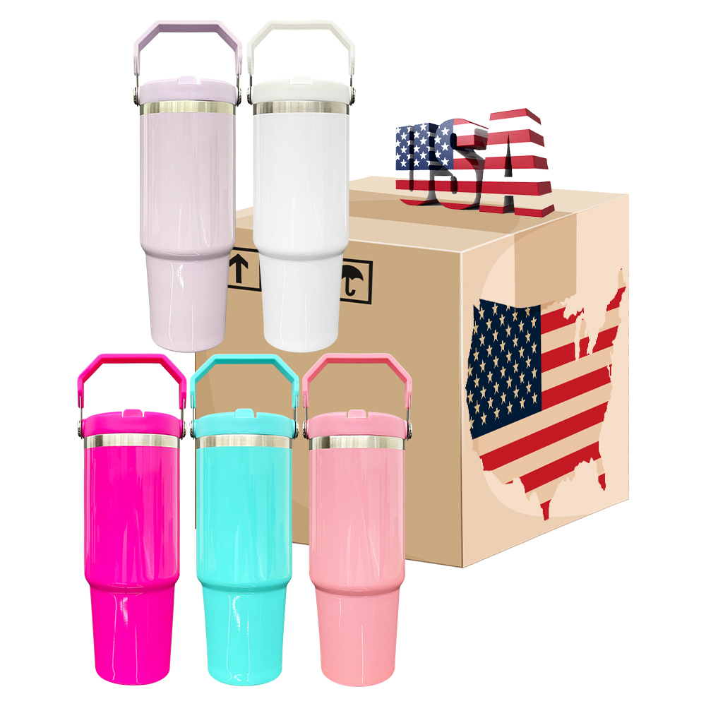 25 Pack YIPAI USA Warehouse 30oz Stanley Style Glossy Macaron Colors Flip Straw School Tumbler