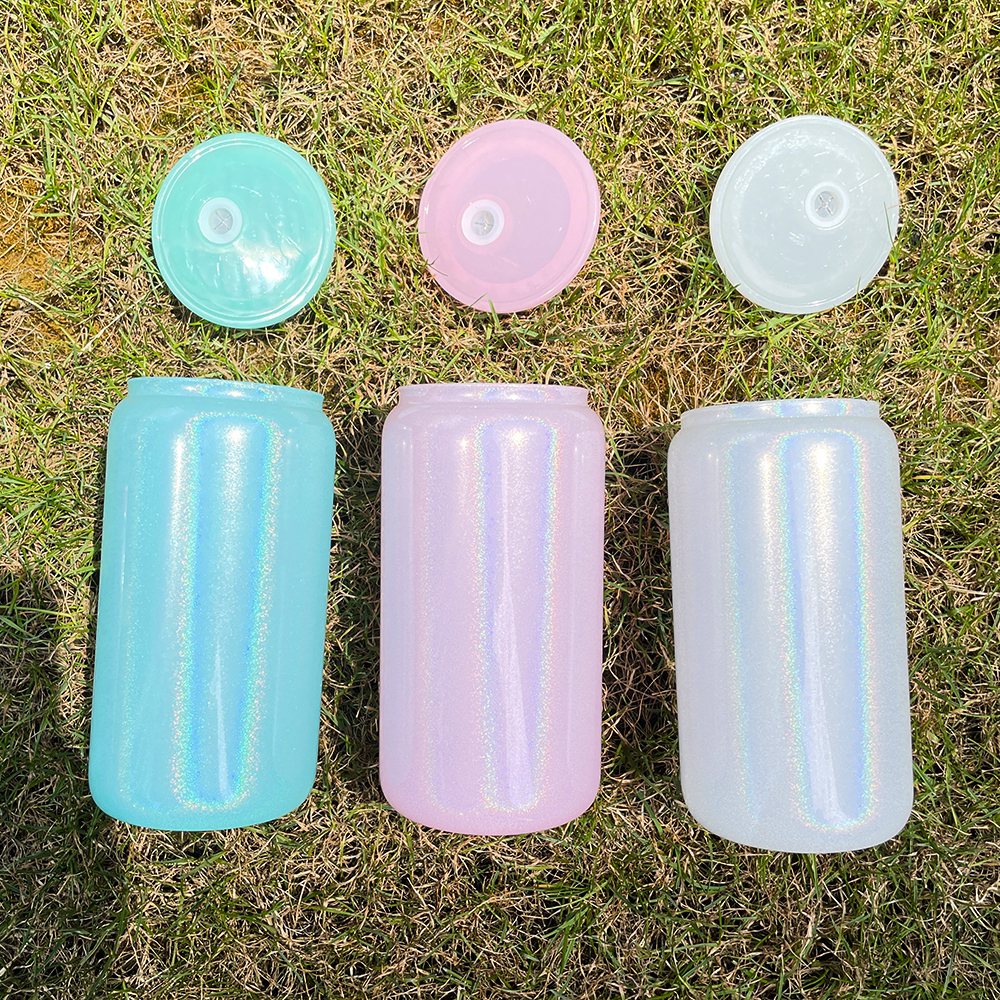 YIPAI USA Warehouse 16oz Sublimation Blanks Colorful Rainbow Glitter Beer Glass Can Sold By Case