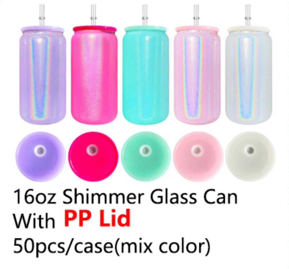 YIPAI USA Warehouse 16oz Sublimation Blanks Colorful Rainbow Glitter Beer Glass Can Sold By Case