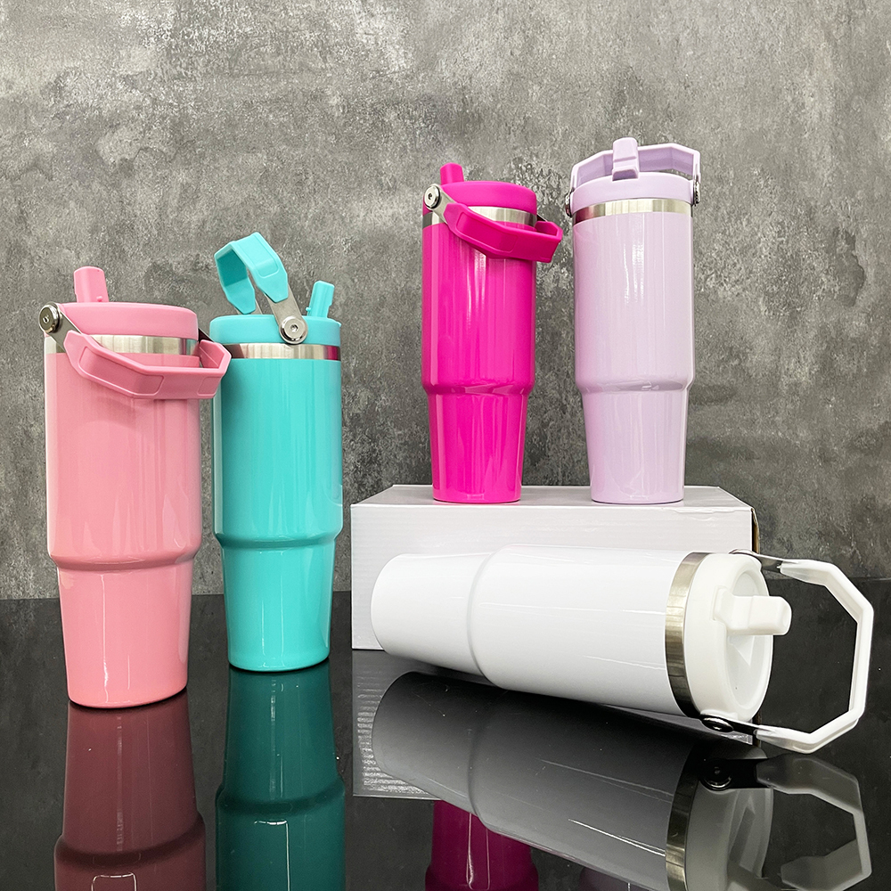 25 Pack YIPAI USA Warehouse 30oz Stanley Style Glossy Macaron Colors Flip Straw School Tumbler