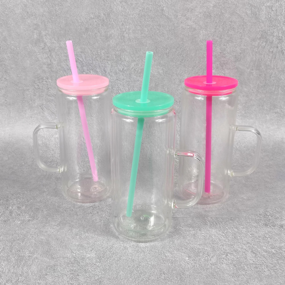 25 Pack YIPAI China Warehouse 15oz Double Walled Pre-Drilled Snow Globe Glass Mugs With Colorful Plastic Lids and Plug