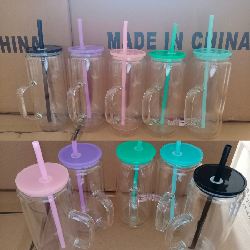 25 Pack YIPAI China Warehouse 15oz Double Walled Pre-Drilled Snow Globe Glass Mugs With Colorful Plastic Lids and Plug