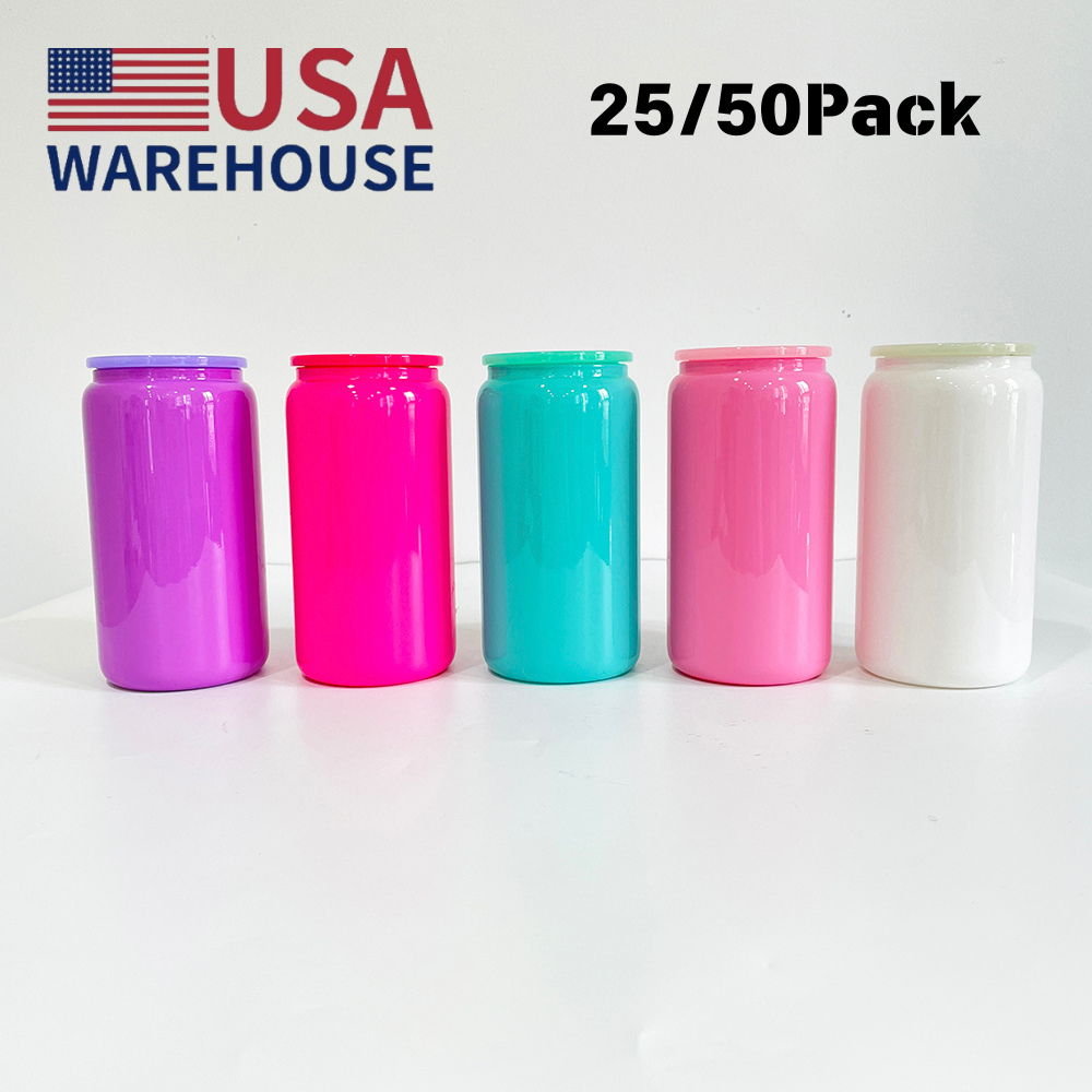 25 Pack 50 Pack YIPAI USA Warehouse Classic Macaron Color 16oz Glass Can With PP Lids