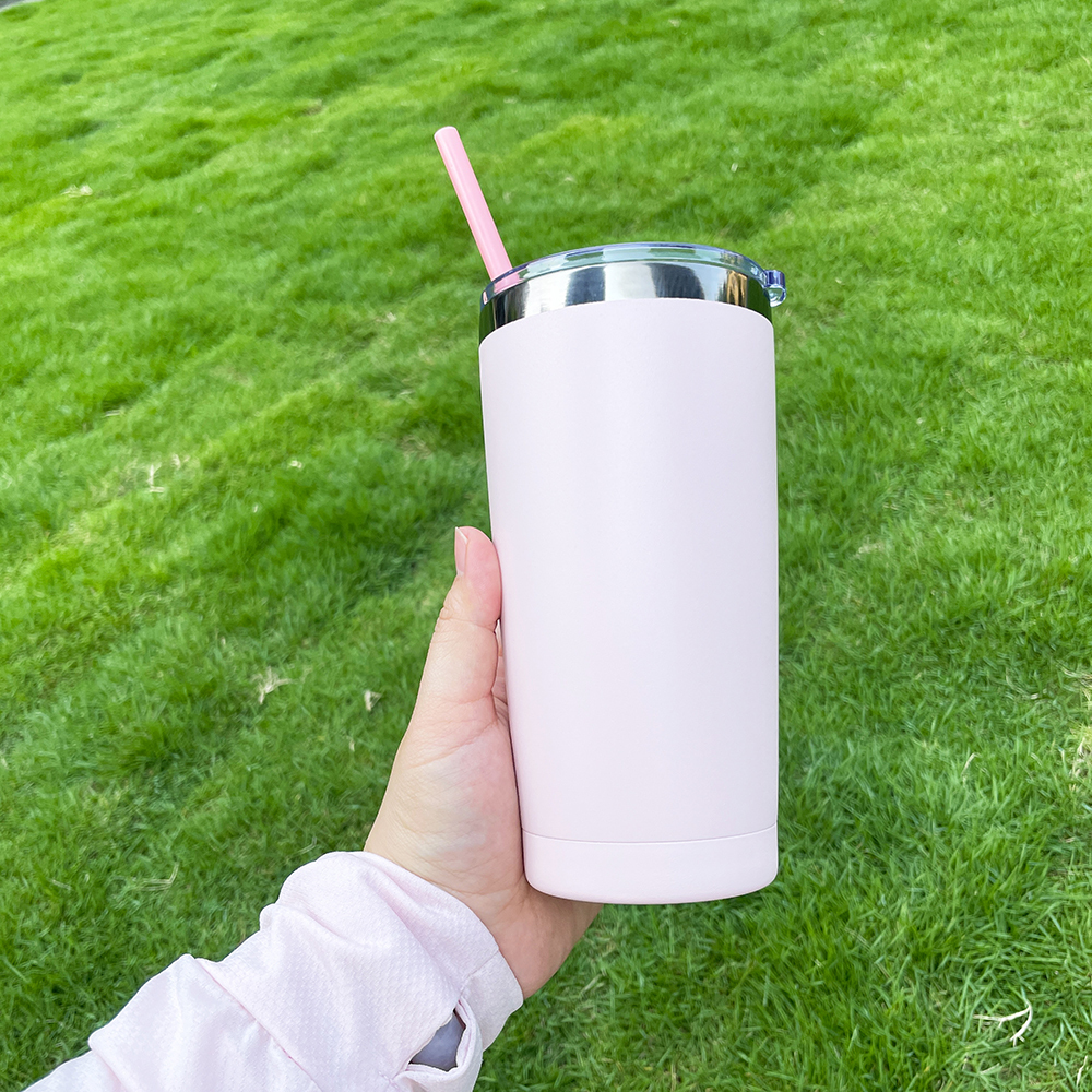 25 Pack YIPAI USA Warehouse Yeti Power Coated 20oz Cool Black Underneath Plated Car Tumblers With Colorful Straws