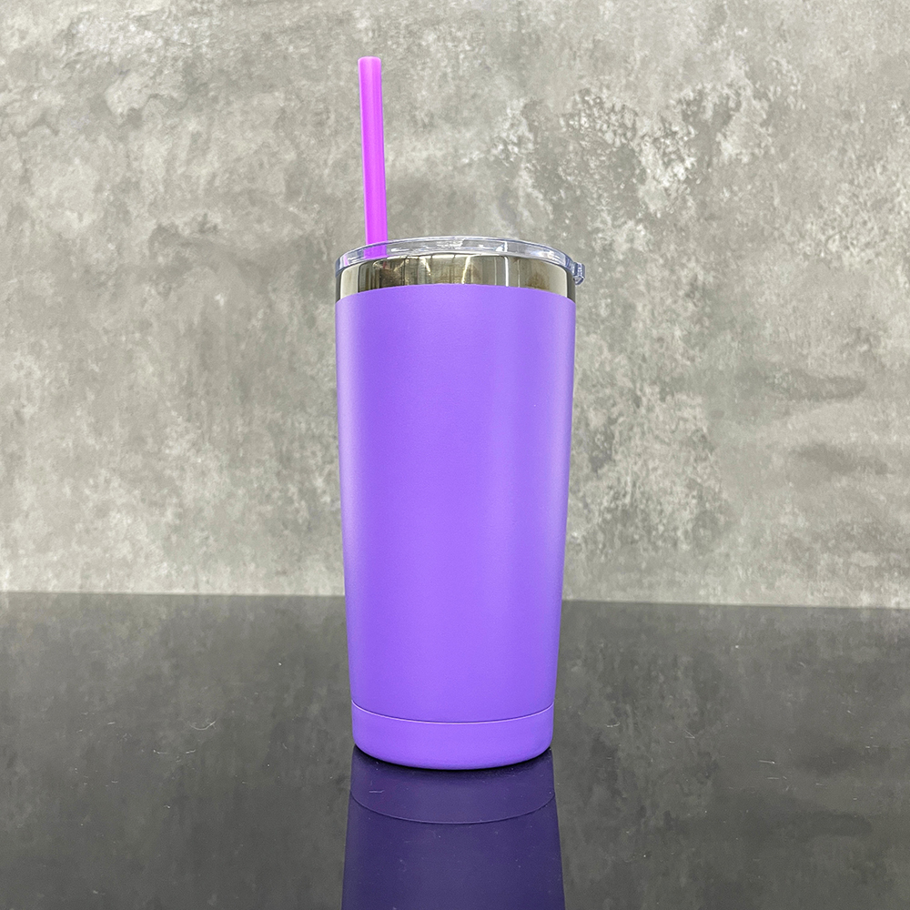 25 Pack YIPAI USA Warehouse Yeti Power Coated 20oz Cool Black Underneath Plated Car Tumblers With Colorful Straws