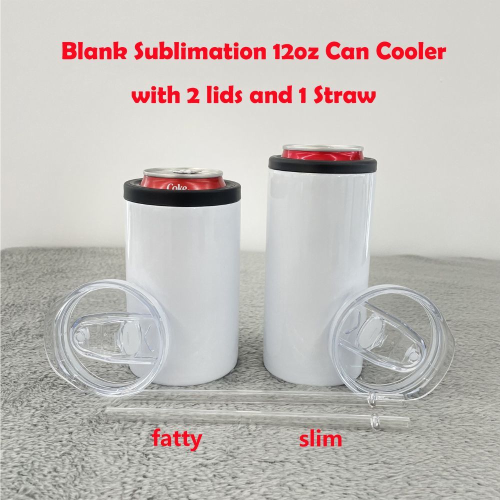 50 Pack YIPAI USA Warehouse 12oz blank sublimation Can Cooler with 2 lids fatty and skinny style for choose