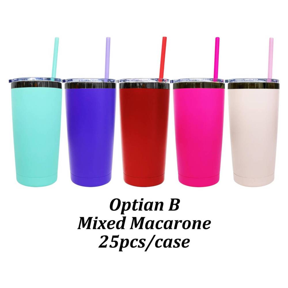 25 Pack YIPAI USA Warehouse Yeti Power Coated 20oz Cool Black Underneath Plated Car Tumblers With Colorful Straws