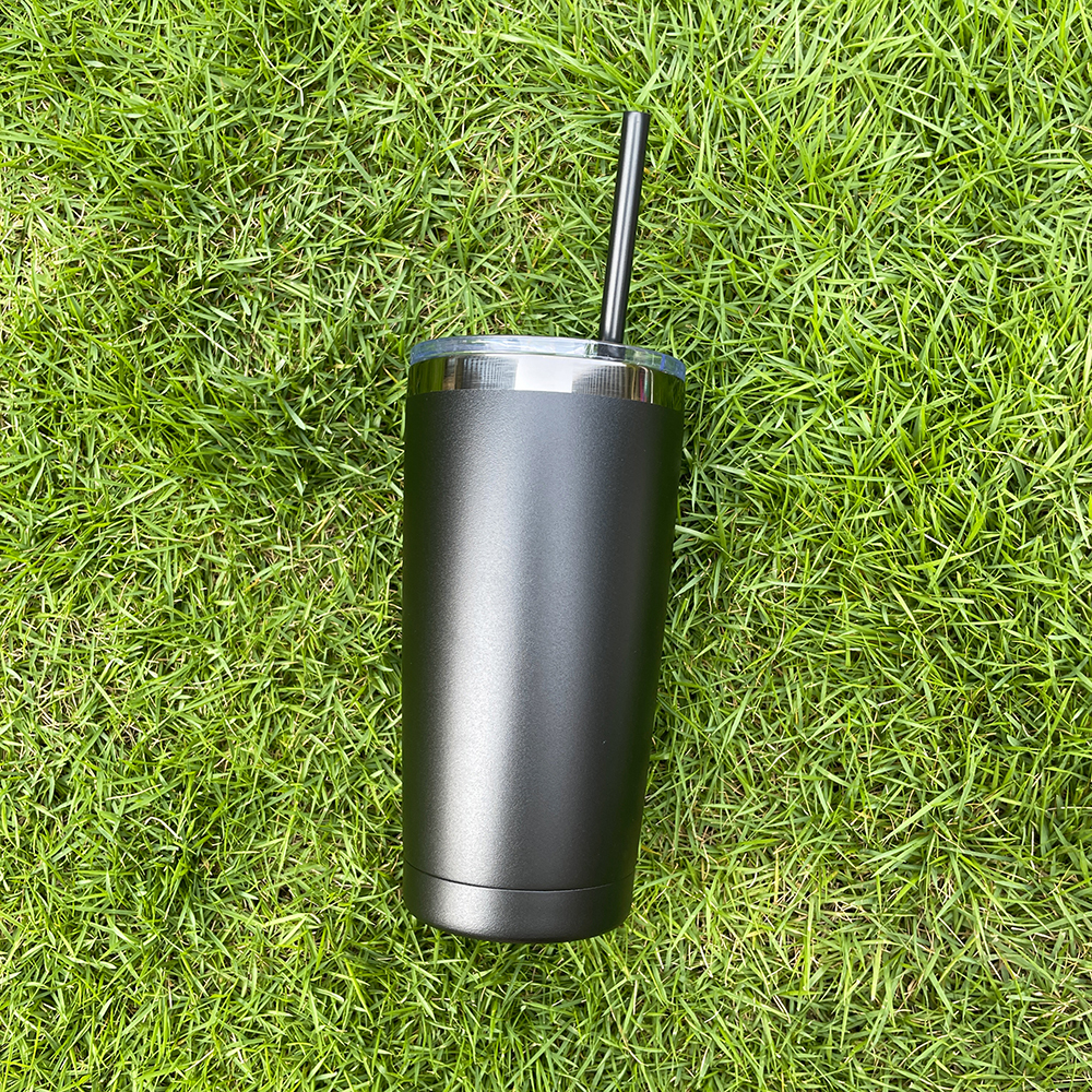 25 Pack YIPAI USA Warehouse Yeti Power Coated 20oz Cool Black Underneath Plated Car Tumblers With Colorful Straws