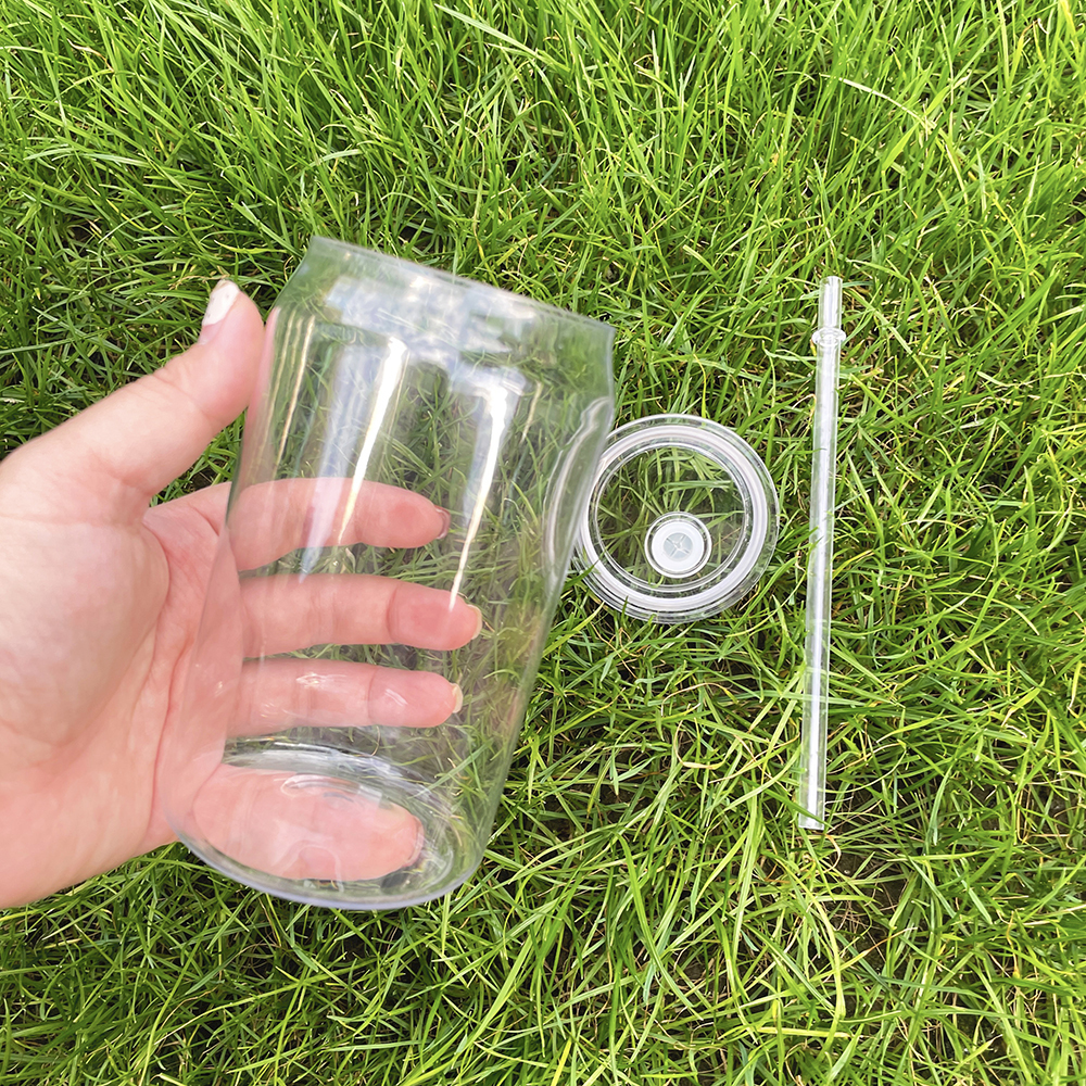 60 Pack YIPAI USA Warehouse Libby Style 16oz 20oz Clear Color Plastic Cup With PP Lids for UV DTF Wraps and Vinyl
