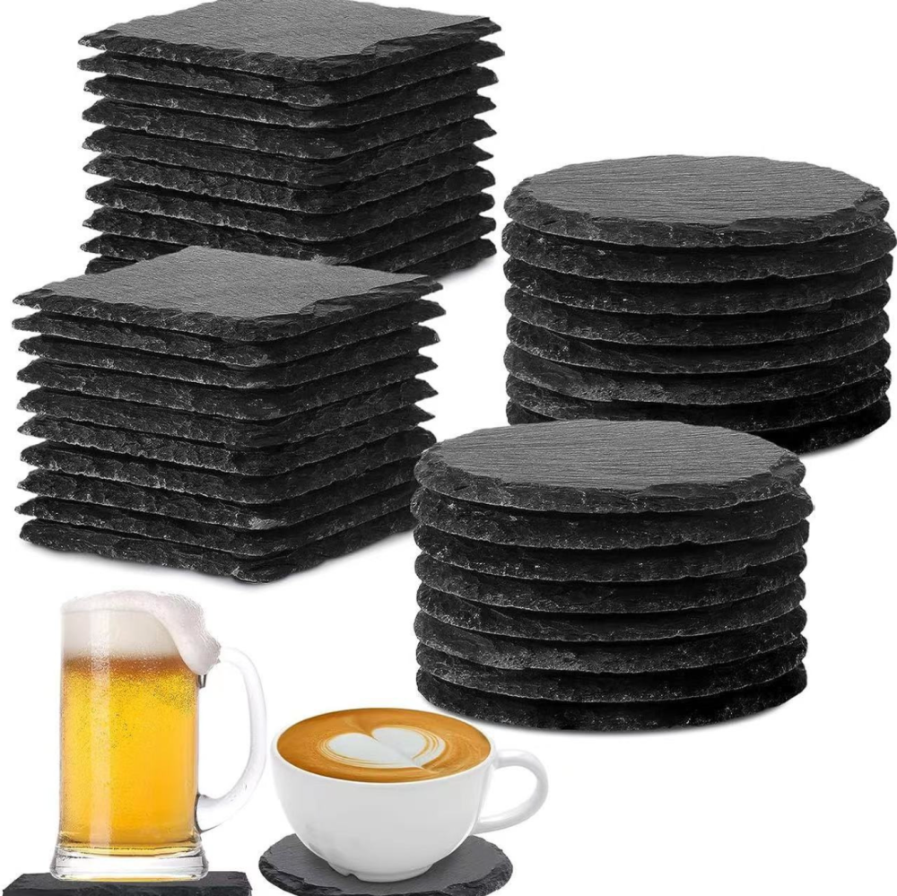 100pack Yipai China warehouse 10cm*10cm round square heart and hexagon shaped slate coaster for laser engraving