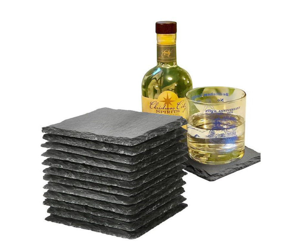 100pack Yipai China warehouse 10cm*10cm round square heart and hexagon shaped slate coaster for laser engraving