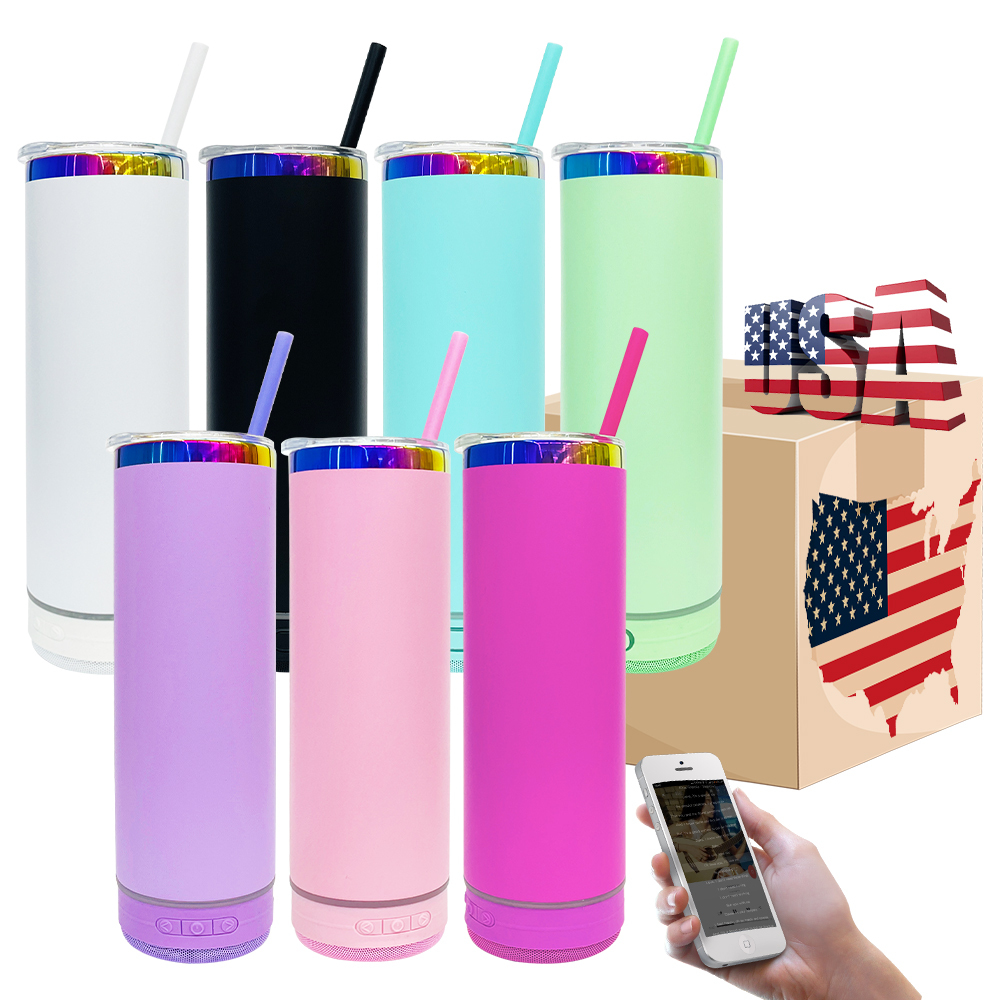 25 Pack YIPAI USA Warehouse Powder Coated 20oz Rainbow Plated Speaker Bluetooth Music Tumbler for Laser Engraving