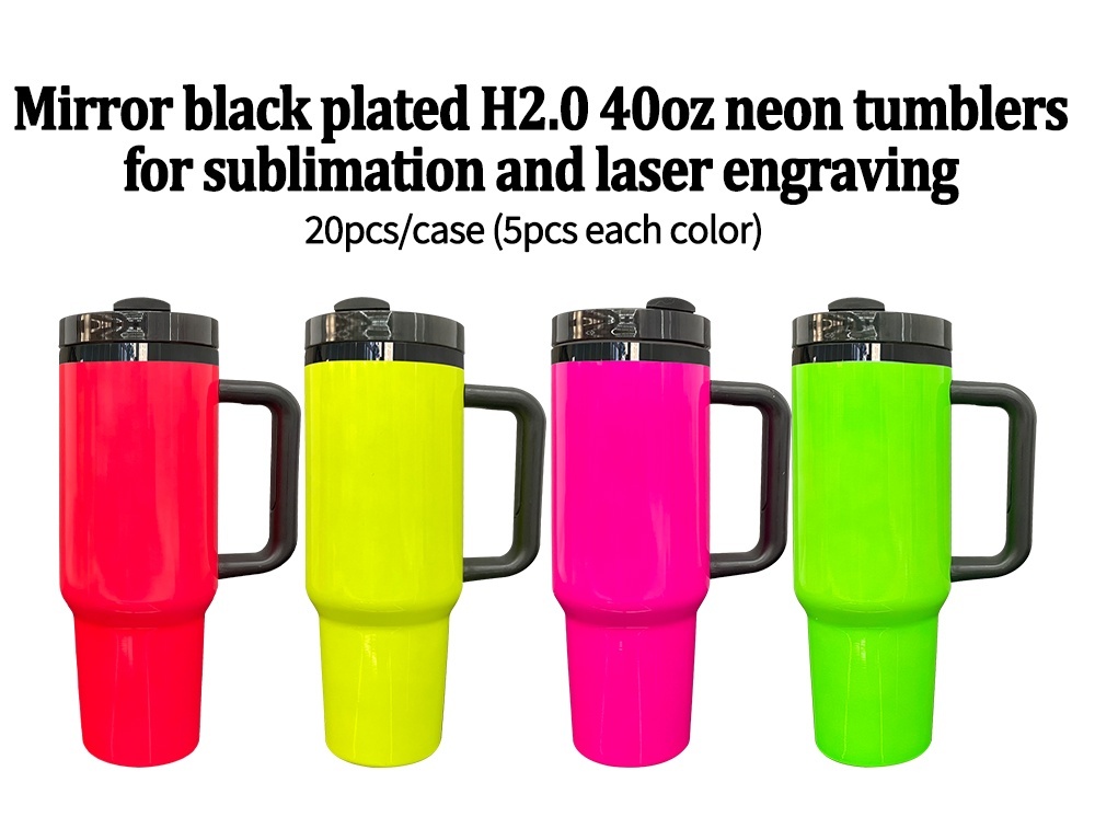 20pack YIPAI USA warehouse blank mirror black plated H2.0 40oz NEON tumblers for sublimation and laser engraving