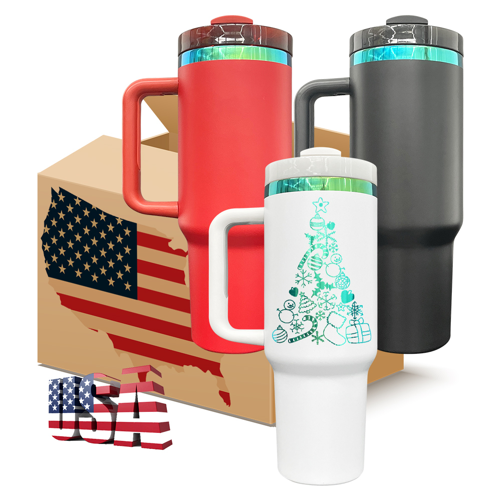 20 Pack YIPAI USA Warehouse 40oz H2.0 Green Plated Power Cotaed Christmas Tumblers For Laser Engraving