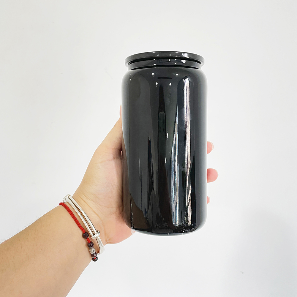 50 Pack YIPAI China Warehouse Classic Black 16oz Glass Can With PP Lids Beer Can Shaped Drinkware
